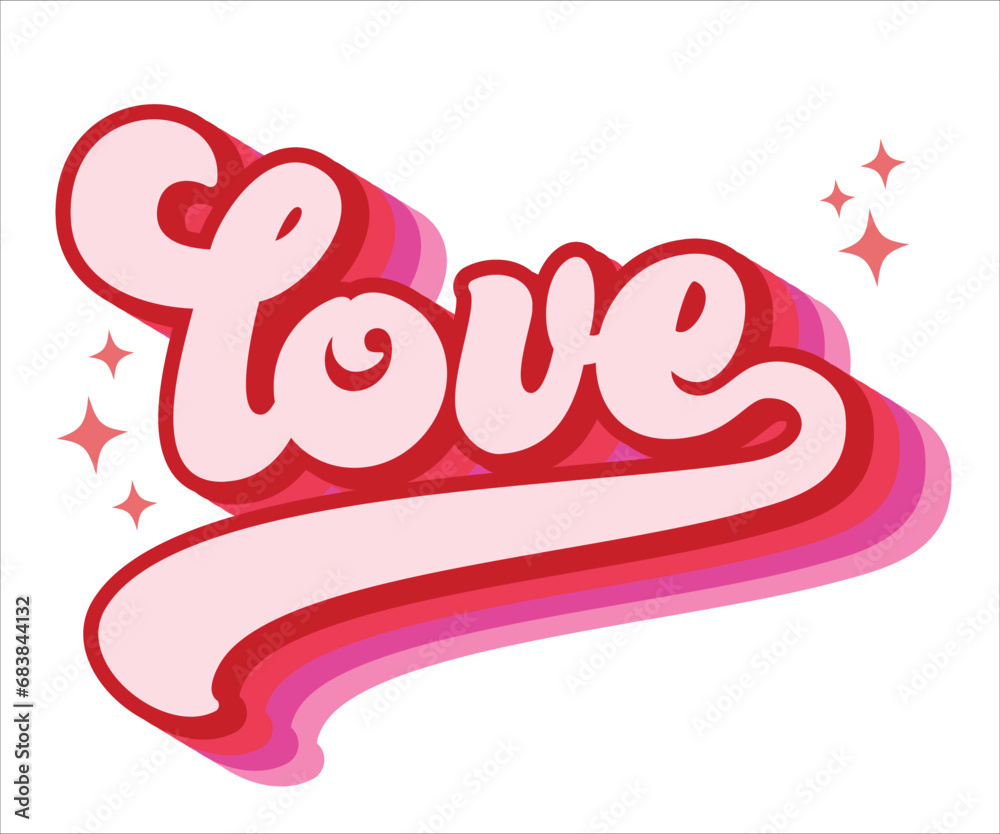 Φωτογραφία Love Retro Valentines T-Shirt, Cute Valentines T-Shirt, Heart T-Shirt, Groovy Va
