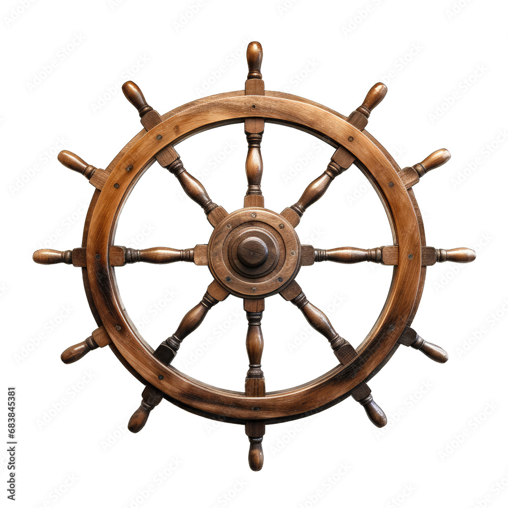 Antique Nautical Ship's Wheel. Isolated on a Transparent Background. Cutout PNG.