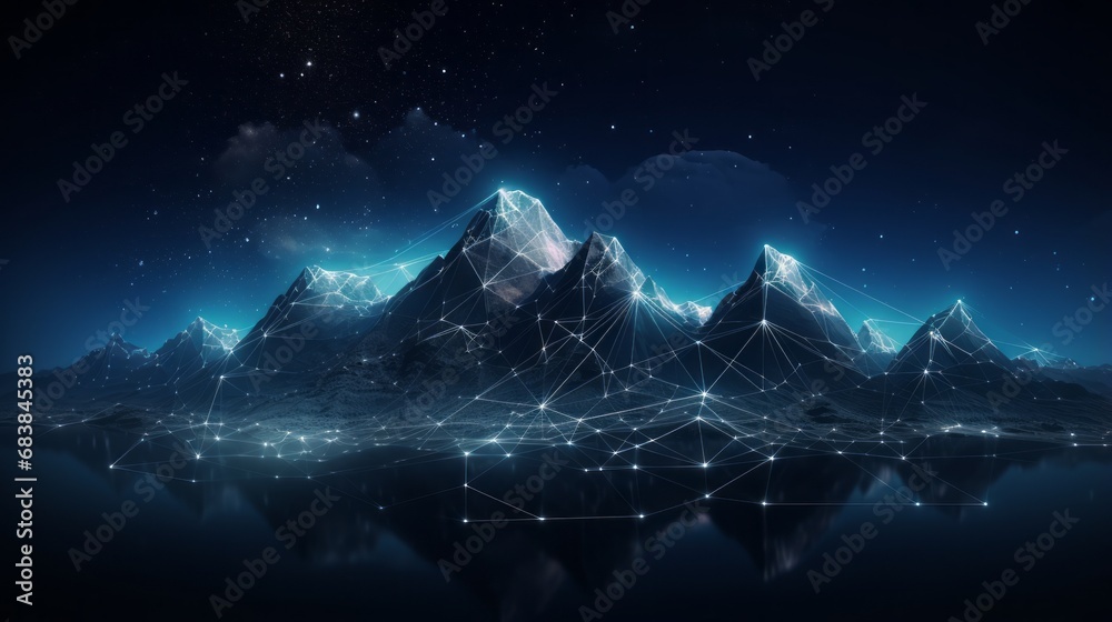 Fototapeta premium abstract technology concept: cyberspace landscape grid with mountain mesh background