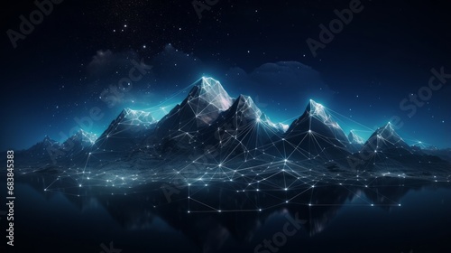 abstract technology concept: cyberspace landscape grid with mountain mesh background