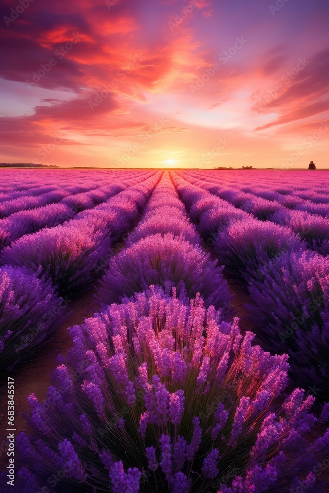 Obraz premium A field of lavender in a sunset