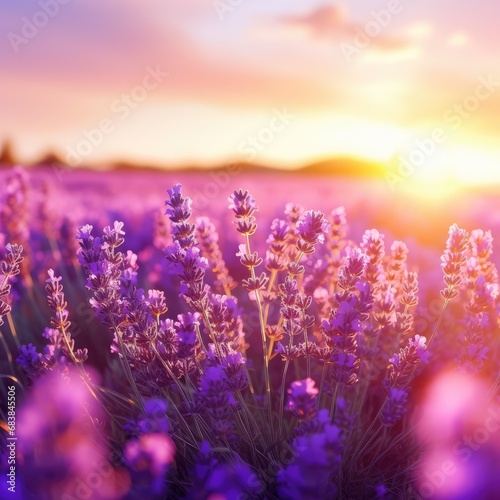 A field of lavender in a sunset