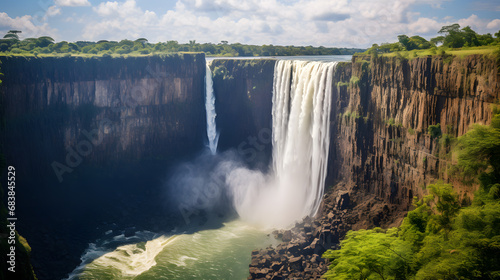 A photo of Victoria Falls, with cascading water as the background, during the wet season
