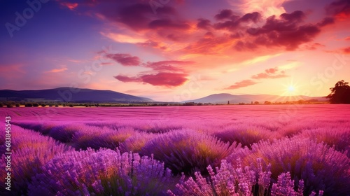 A field of lavender in a sunset © BrandwayArt