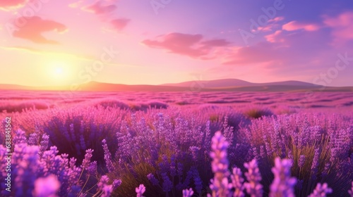 A field of lavender in a sunset
