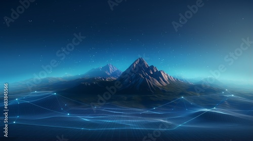 abstract technology concept: cyberspace landscape grid with mountain mesh background