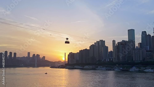 Cableways traveling over cities in Chongqing, China