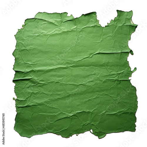 Damaged Green Paper. Isolated on a Transparent Background. Cutout PNG.