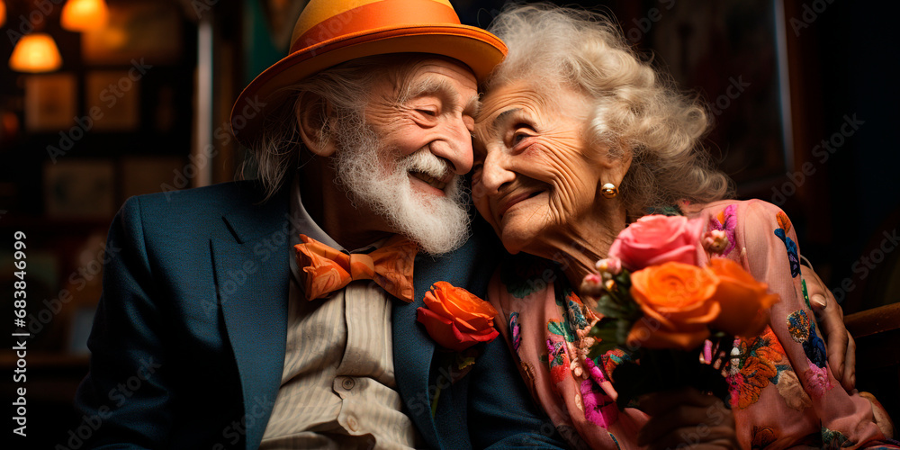 The joy and laughter of a real elderly couple. Radiating love and joy, this adorable couple melts our hearts with their heartwarming hugs! Forever Together Unbreakable Bond