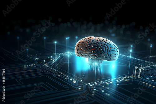 Artificial intelligence represented as a human brain on a technology backround