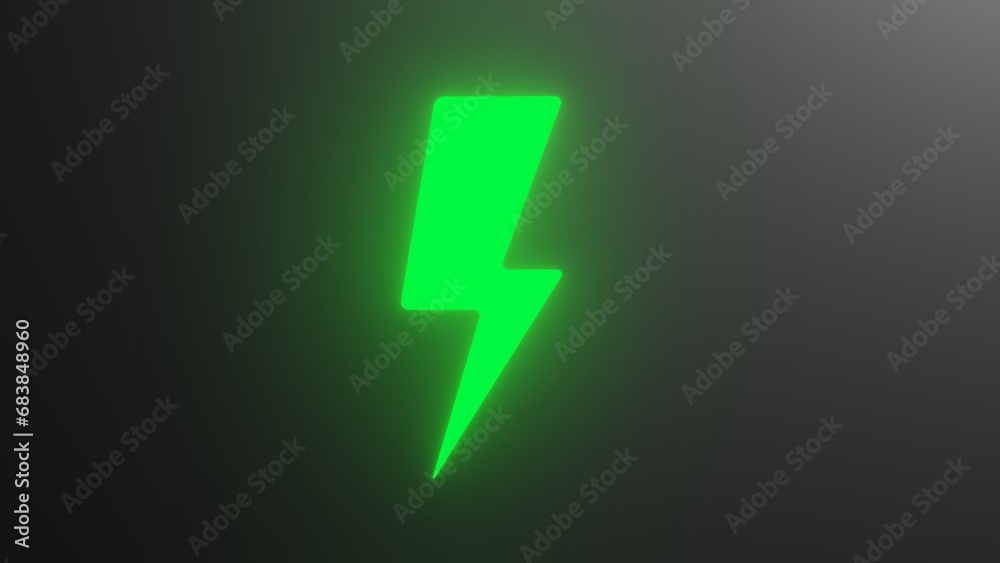 Glowing neon bolt 3d rendering on black background, green lightning neon sign, green flash sign Glowing neon bolt 3d rendering on black background, green lightning neon sign, green flash sign