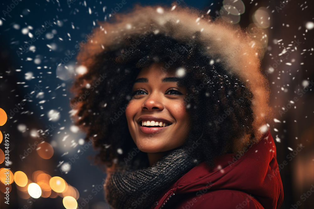 Magic christmas night with snow and fireworks made with Generative AI technology Magic christmas night with snow and fireworks made with Generative AI technology