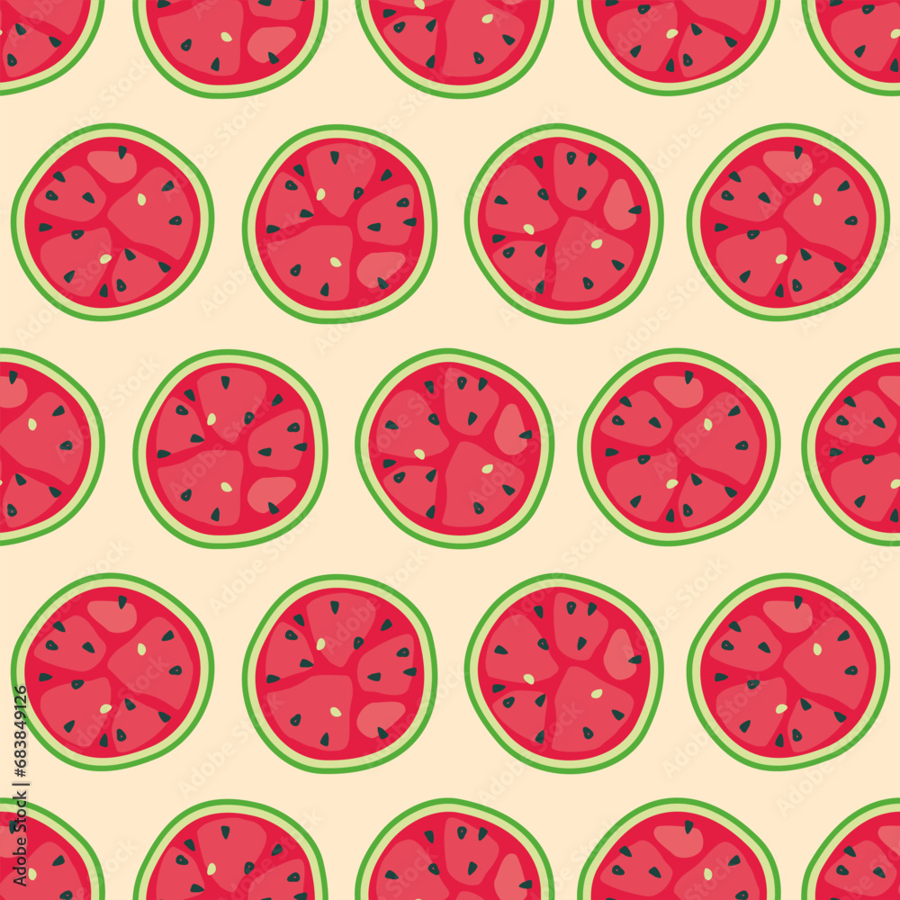 rows of red watermelons in a seamless pattern. ripe watermelon in geometric print rows of red watermelons in a seamless pattern. ripe watermelon in geometric print