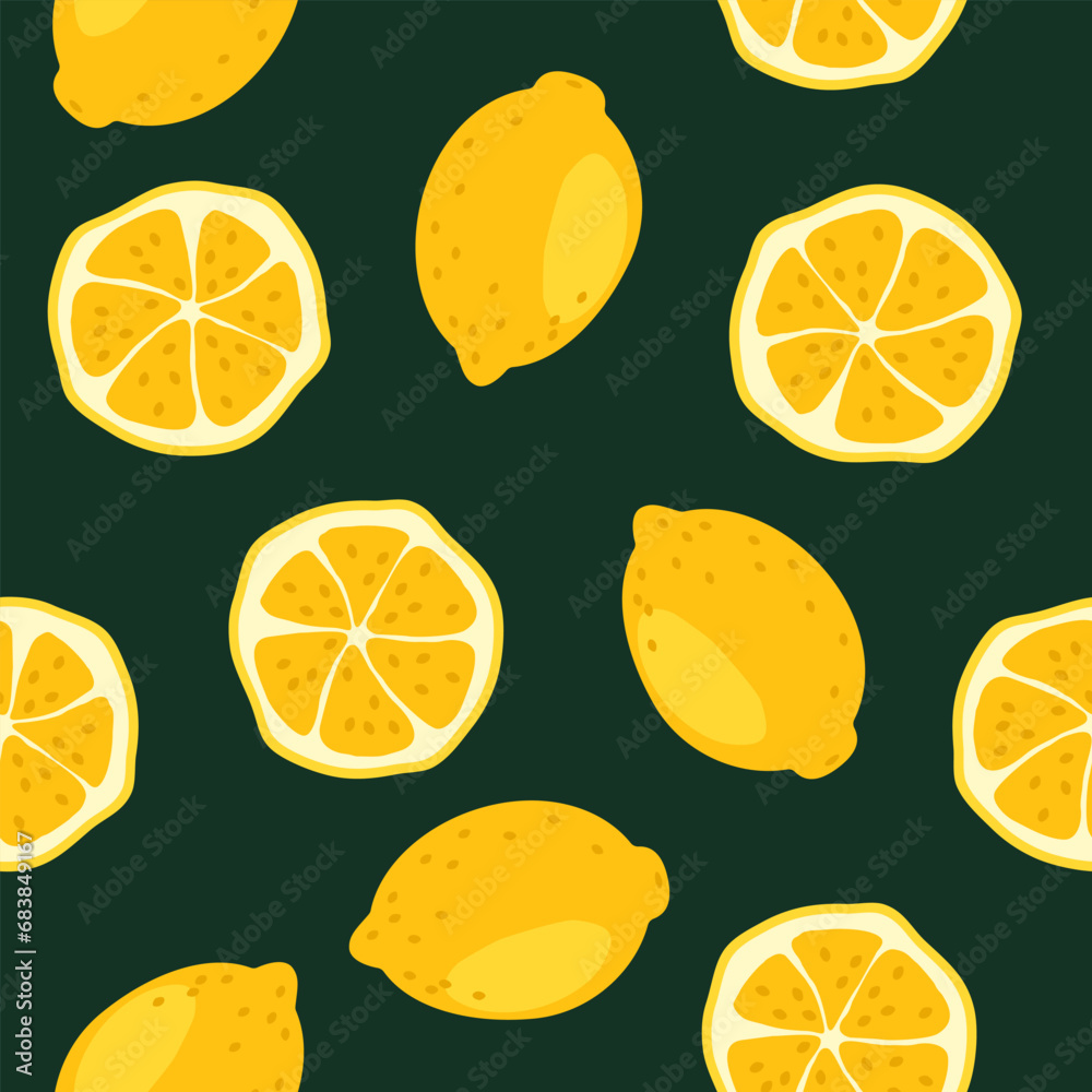 bright yellow lemons scattered across a seamless background. citrus pattern with lemons.