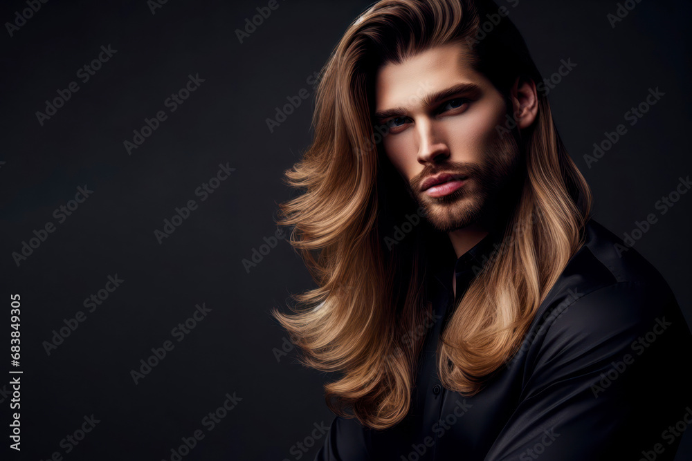 Picture of a handsome longhair groomed man on color background. ai generative Picture of a handsome longhair groomed man on color background. ai generative