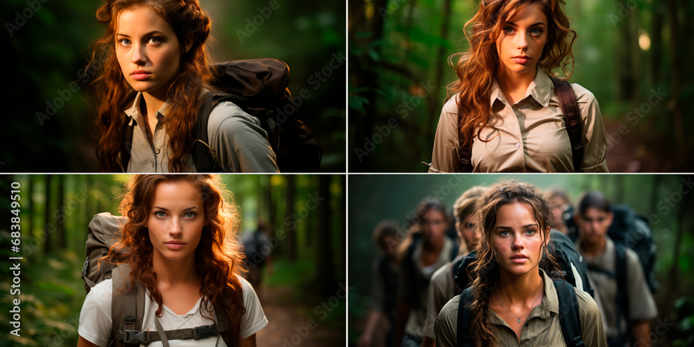 The main character is a woman with medium-length brown hair. She wears khaki shorts, a white polo shirt and leather. She finds solace and salvation in the natural world.