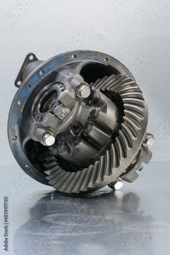 Truck gearbox. Removed for renovation. on a gray background