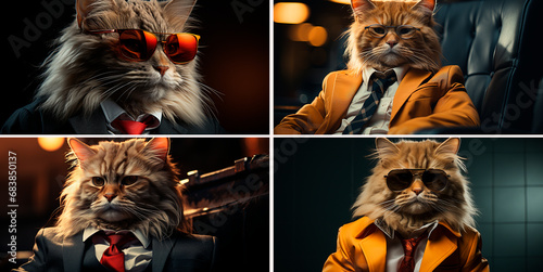 A cat wearing sunglasses and a suit with a tie, The cattiest CEO in town is ready to take charge! Purrfect Professional photo