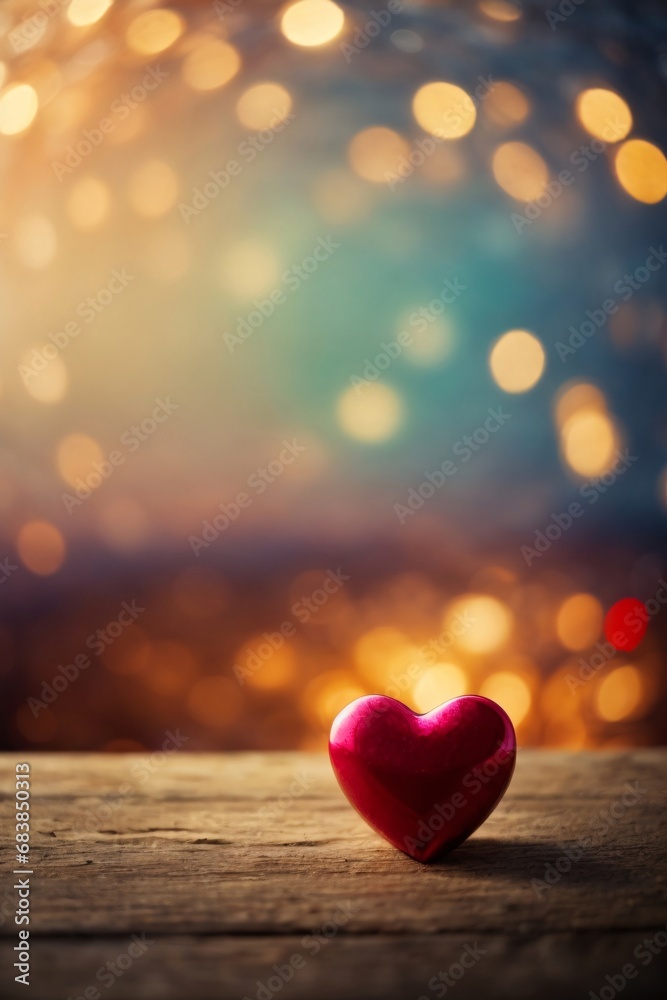 Blurred background bokeh light, red Valentine hearts. Saint Valentine design.