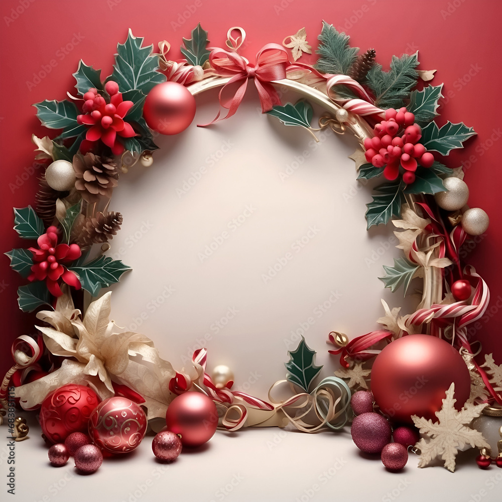 Greeting card mockup, Christmas wreath, AI generate prompt : A beautiful Christmas card, no text, mockup, very detailed 