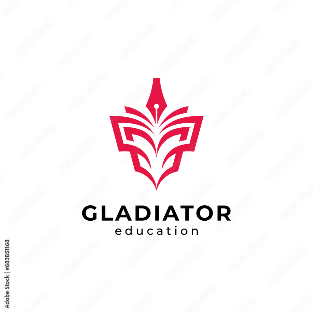 gladiator helmet with book and pen for education logo design gladiator helmet with book and pen for education logo design