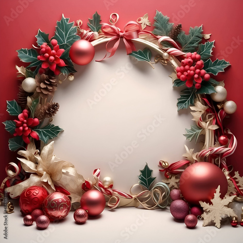 Greeting card mockup, Christmas wreath, AI generate prompt : A beautiful Christmas card, no text, mockup, very detailed 