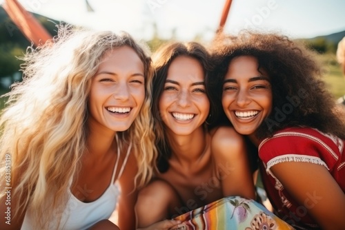 happy female friends having fun together outdoors. AI Generated