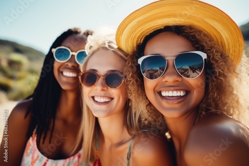 happy female friends having fun together outdoors. AI Generated