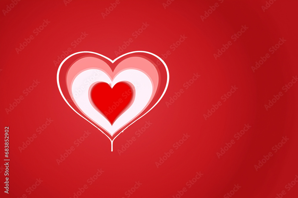 Valentine's Day. Red heart design. February 14th. 2024. Happy Valentine's Day background in red. 3d red hearts on pink background. Paper style. Place for text. Illustration.