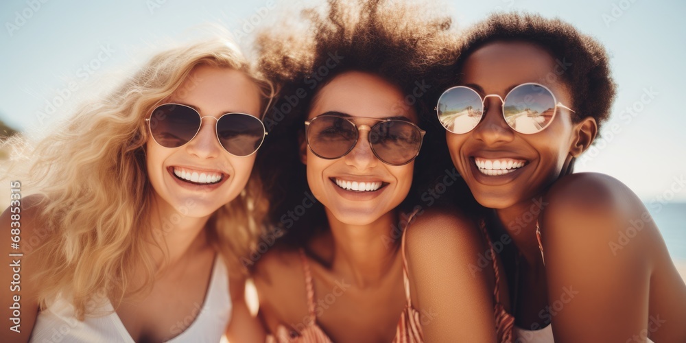 happy female friends having fun together outdoors. AI Generated happy female friends having fun together outdoors. AI Generated