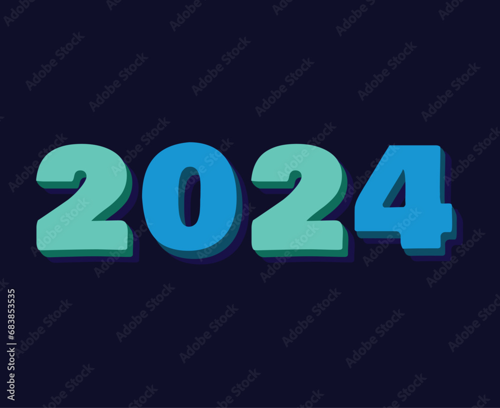 Happy New Year 2024 Abstract Blue Graphic Design Vector Logo Symbol Illustration