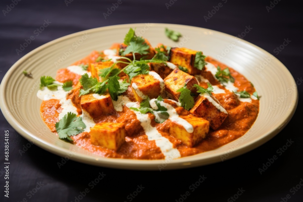 Paneer Tikka Masala in plate and a dark background. Indian dish Paneer Tikka Masala in plate and a dark background. Indian dish
