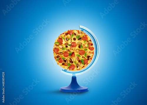 world food day. food day creative concept. Globe stand food. vegetarian day. pizza vector illustration