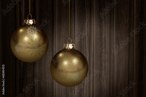 Weihnachtshintergrund aus Holz und mit Goldenen Weiahnchtskugeln als Weihnach...