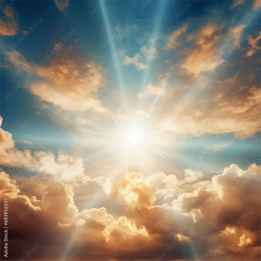 sunny beautiful sky with light passing through the clouds Illustration