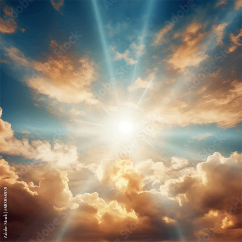 sunny beautiful sky with light passing through the clouds Illustration