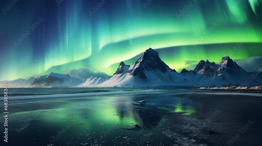 aurora borealis night sky spectacle in stunning green glow