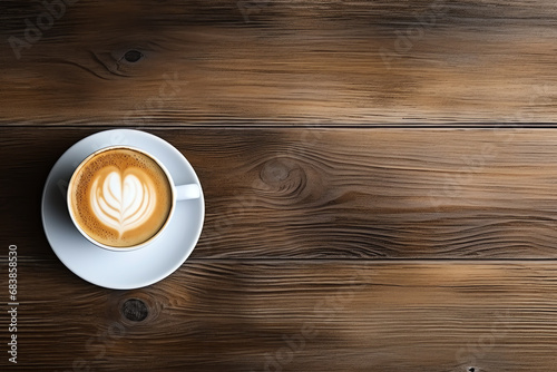 cup of coffee, on wooden table, AI generated image