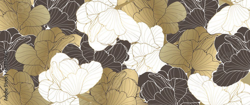 Abstract floral luxury background, poster, banner, wallpaper with gold, white and brown flowers.