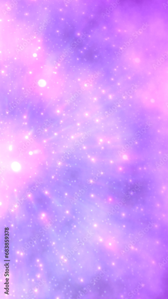Soft pink lilac lavender purple watercolor gradient vertical background 8K 9:16. Splash of paint, white dots. Ethereal pastel backdrop for social media. Burst of shiny particles, rays, bokeh texture