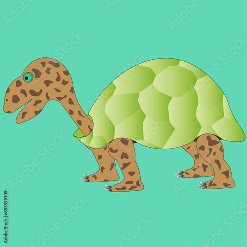 A turtle with spots, close-up, has a shell, legs, head, eyes. Is in a standing position.