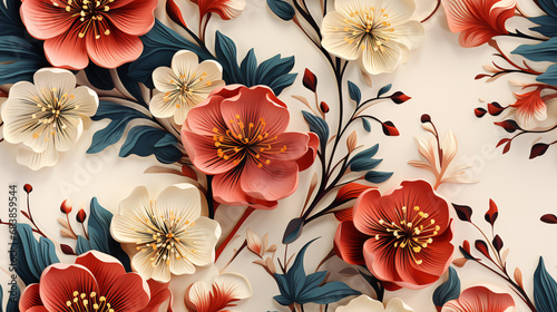 Revel in the beauty of a background wall design showcasing a seamless retro floral ornament..