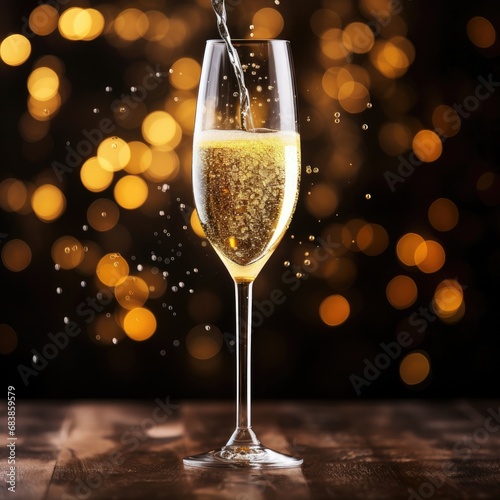 Champagne glasses ready for New Year's celebrations. Generative AI.