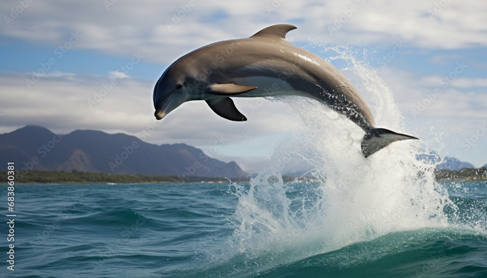 Fototapeta premium Bottlenose Dolphin Jumping Through The Waves