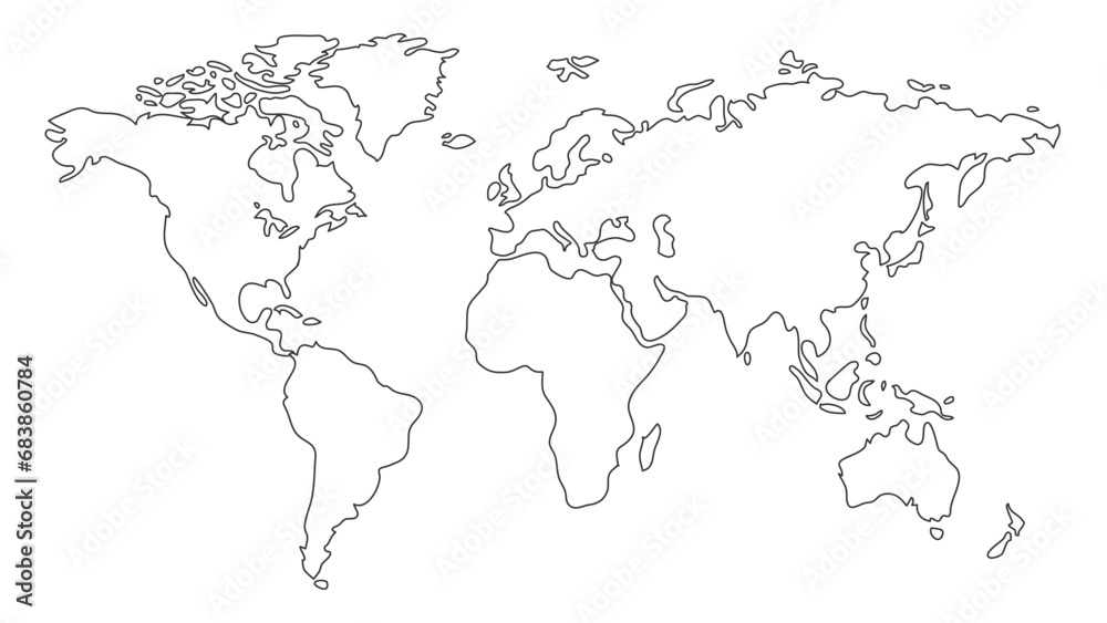 vector hand drawn outline of a world map. Continents drawing