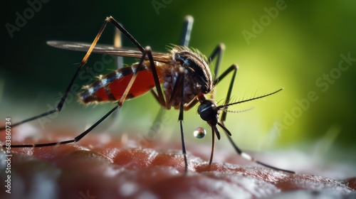 Closeup macro shot of Aedes Aegypti Dengue Fever mosquito, Dengue outbreak in Bangladesh, India, Pakistan, Malaysia South Asia