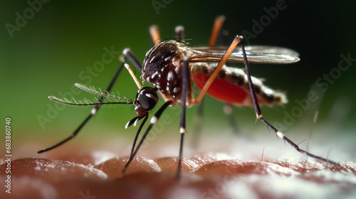 Closeup macro shot of Aedes Aegypti Dengue Fever mosquito, Dengue outbreak in Bangladesh, India, Pakistan, Malaysia South Asia photo