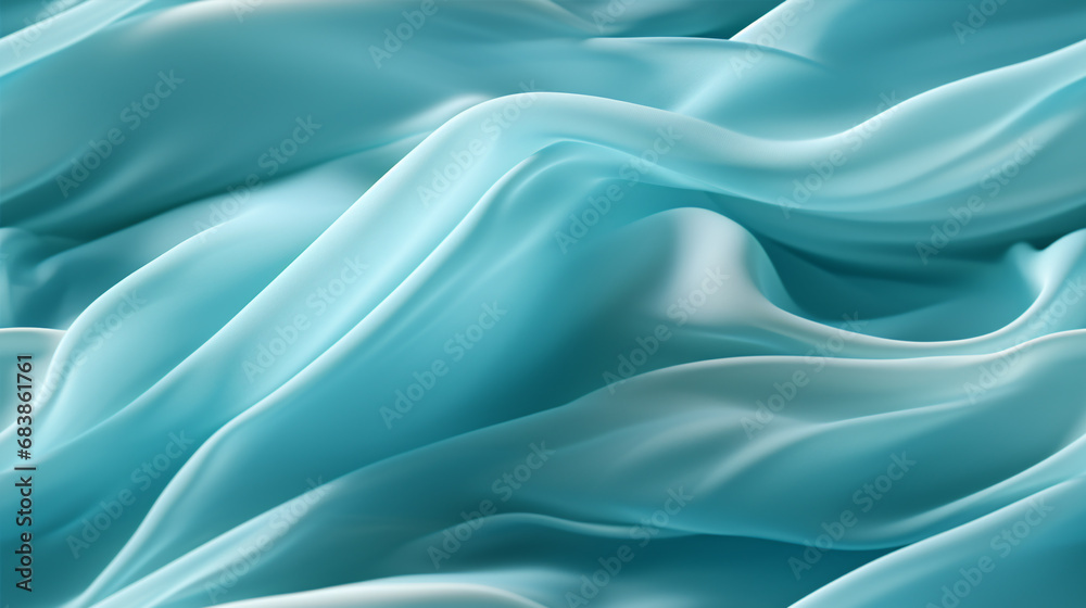 Obraz premium Sheer turquoise and white material shimmering in the light, featuring diagonal creases across its surface.
