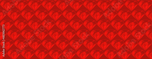 Chinese New Year. Red banner with hand-drawn with diamonds. Happy New Year deep red design.