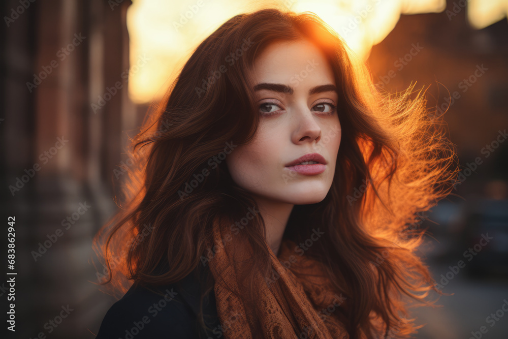Enchanting portrait of a young woman at Dusk